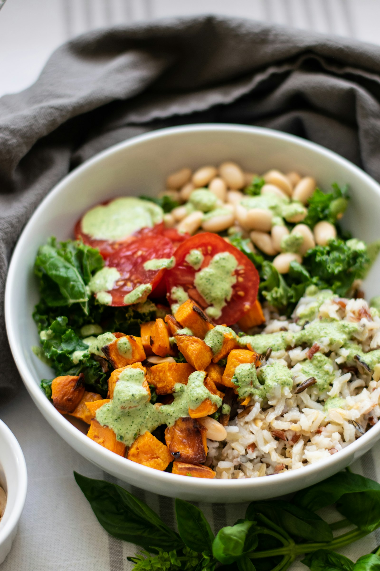 A vibrant high-fiber grain bowl with vegetables